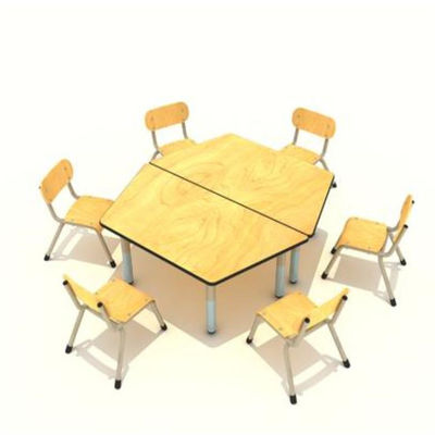 防水六角形学生の実験の机HPLのテーブルの上
